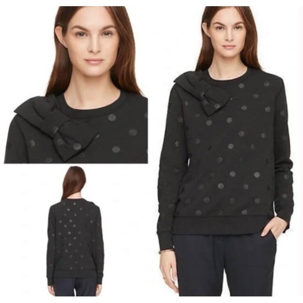 Kate Spade Steal The Spotlight Black Glitter Dot Bow Sweatshirt Medium MSRP $178